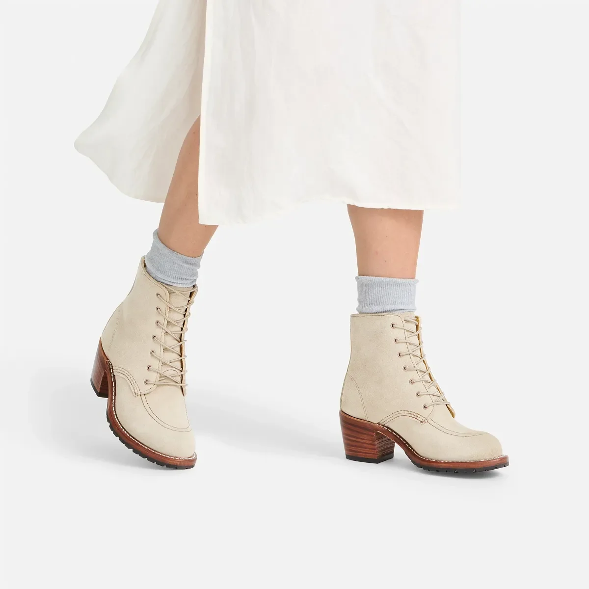 Clara Women's Heeled Boot in White Sand Mohave Leather